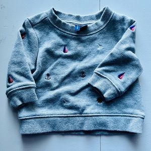 Janie and Jack Nautical Embroidered Pullover Grey Sweatshirt